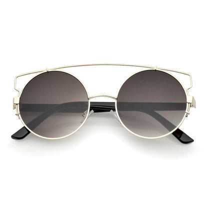 zeroUV Retro Modern Oversize Round Flat Lens Crossbar Sunglasses A540