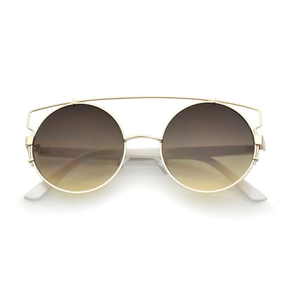 zeroUV Retro Modern Oversize Round Flat Lens Crossbar Sunglasses A540