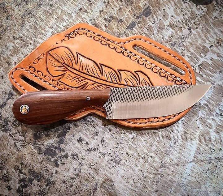 KBS Knives Farrier's Rasp Knife – 8.25" Full Tang Rasp Steel Blade with Rosewood Handle & Western Sheath