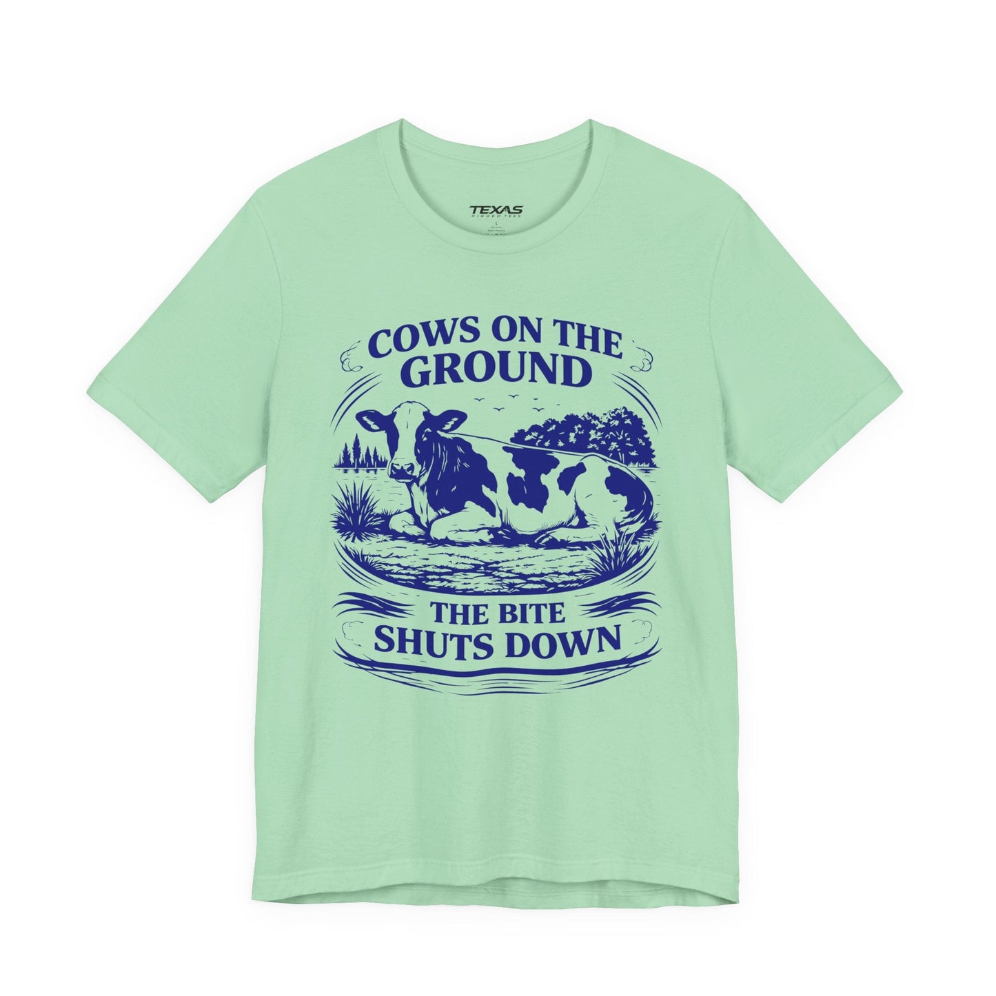 Texas Rigged Tees Cows on the ground, the bite shuts down — Unisex Cotton Tee