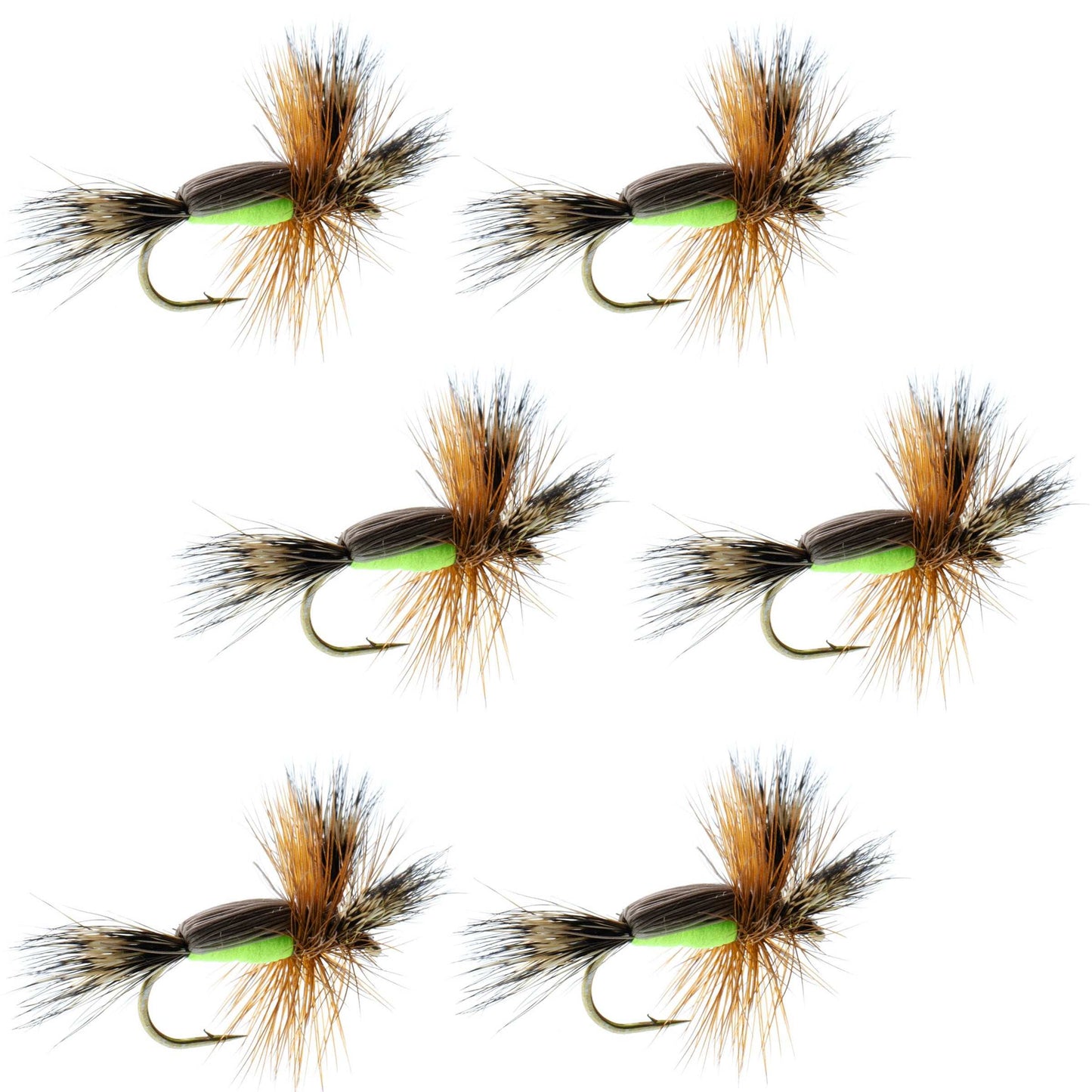 The Fly Fishing Place Barbless Chartreuse Humpy Classic Hair Wing Dry Fly - 6 Flies Hook Size 10