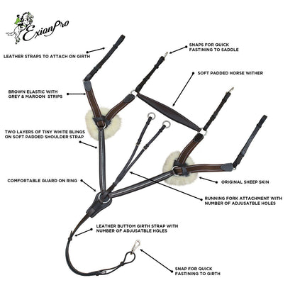 Bridles & Reins ExionPro 5 Point Bling Breastplate with Elastic & Sheepskin Padding