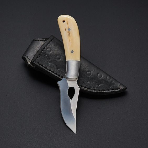 KBS Knives The Fieldmaster's Companion: 7.5-Inch Skinning Hunting Knife with Full Tang D2 Steel Blade, Bone Handle, and Steel Bolster