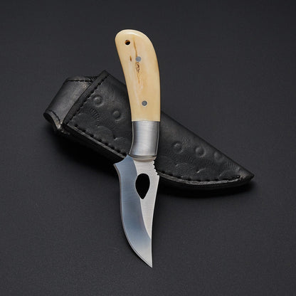 KBS Knives The Fieldmaster's Companion: 7.5-Inch Skinning Hunting Knife with Full Tang D2 Steel Blade, Bone Handle, and Steel Bolster