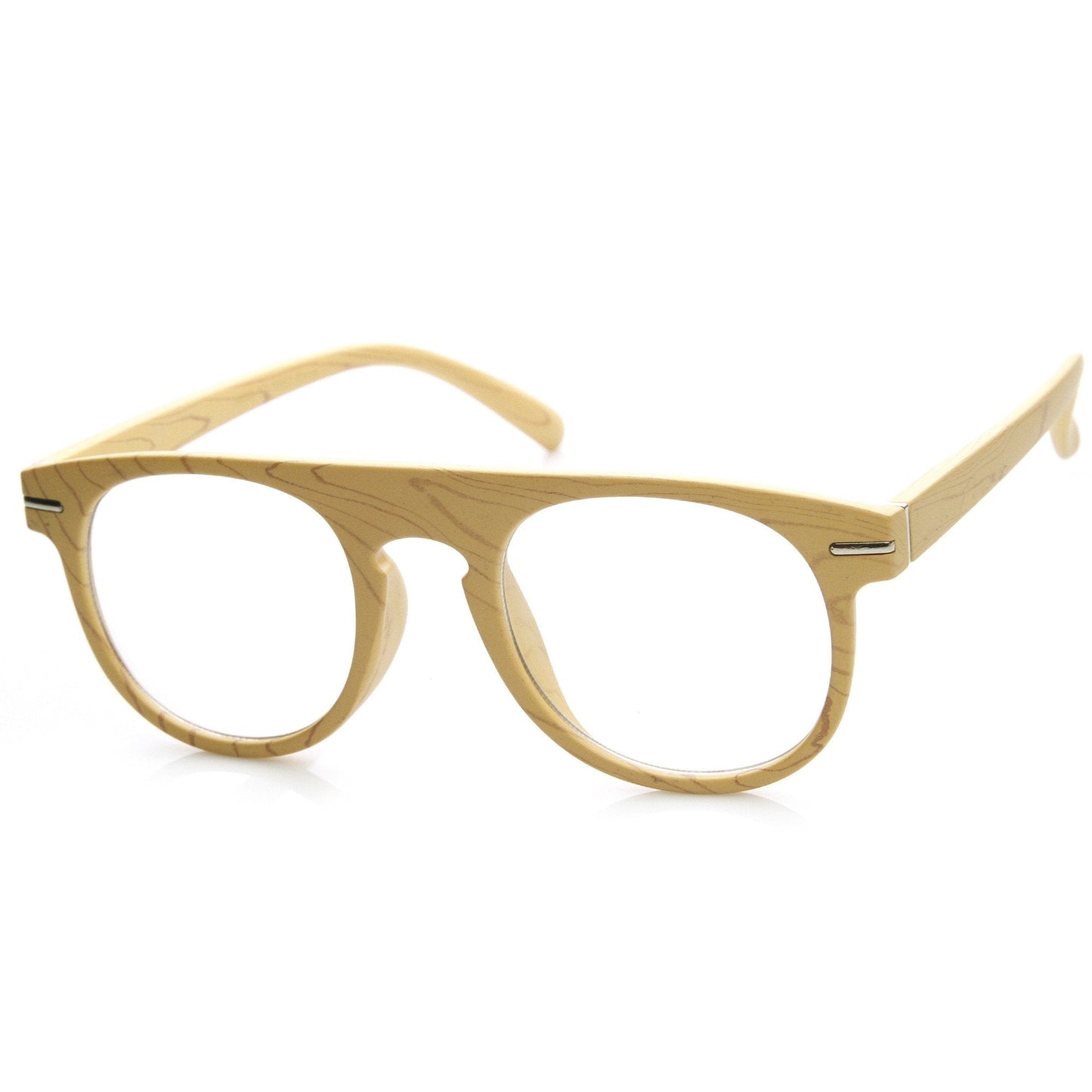 zeroUV Artistic Wood Print Indie Key Hole Flat Top Round Clear Lens Glasses 9152