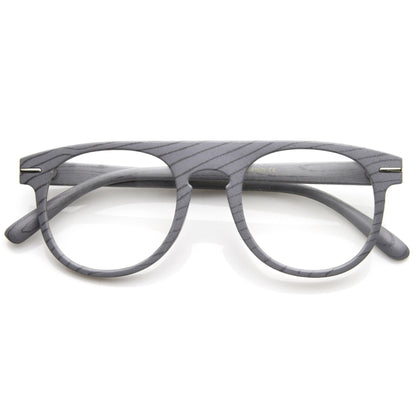 zeroUV Artistic Wood Print Indie Key Hole Flat Top Round Clear Lens Glasses 9152