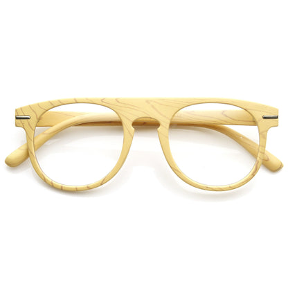zeroUV Artistic Wood Print Indie Key Hole Flat Top Round Clear Lens Glasses 9152