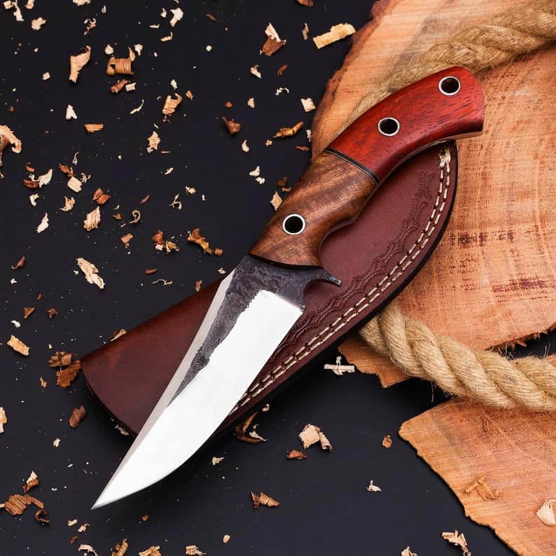KBS Knives The Outdoorsman's Choice: 10-Inch Hunting Knife with Full Tang 1095 Steel Blade, Rosewood and Red Exotic Wood Handle