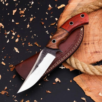 KBS Knives The Outdoorsman's Choice: 10-Inch Hunting Knife with Full Tang 1095 Steel Blade, Rosewood and Red Exotic Wood Handle