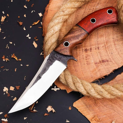 KBS Knives The Outdoorsman's Choice: 10-Inch Hunting Knife with Full Tang 1095 Steel Blade, Rosewood and Red Exotic Wood Handle