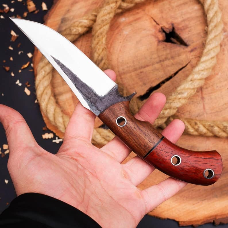 KBS Knives The Outdoorsman's Choice: 10-Inch Hunting Knife with Full Tang 1095 Steel Blade, Rosewood and Red Exotic Wood Handle