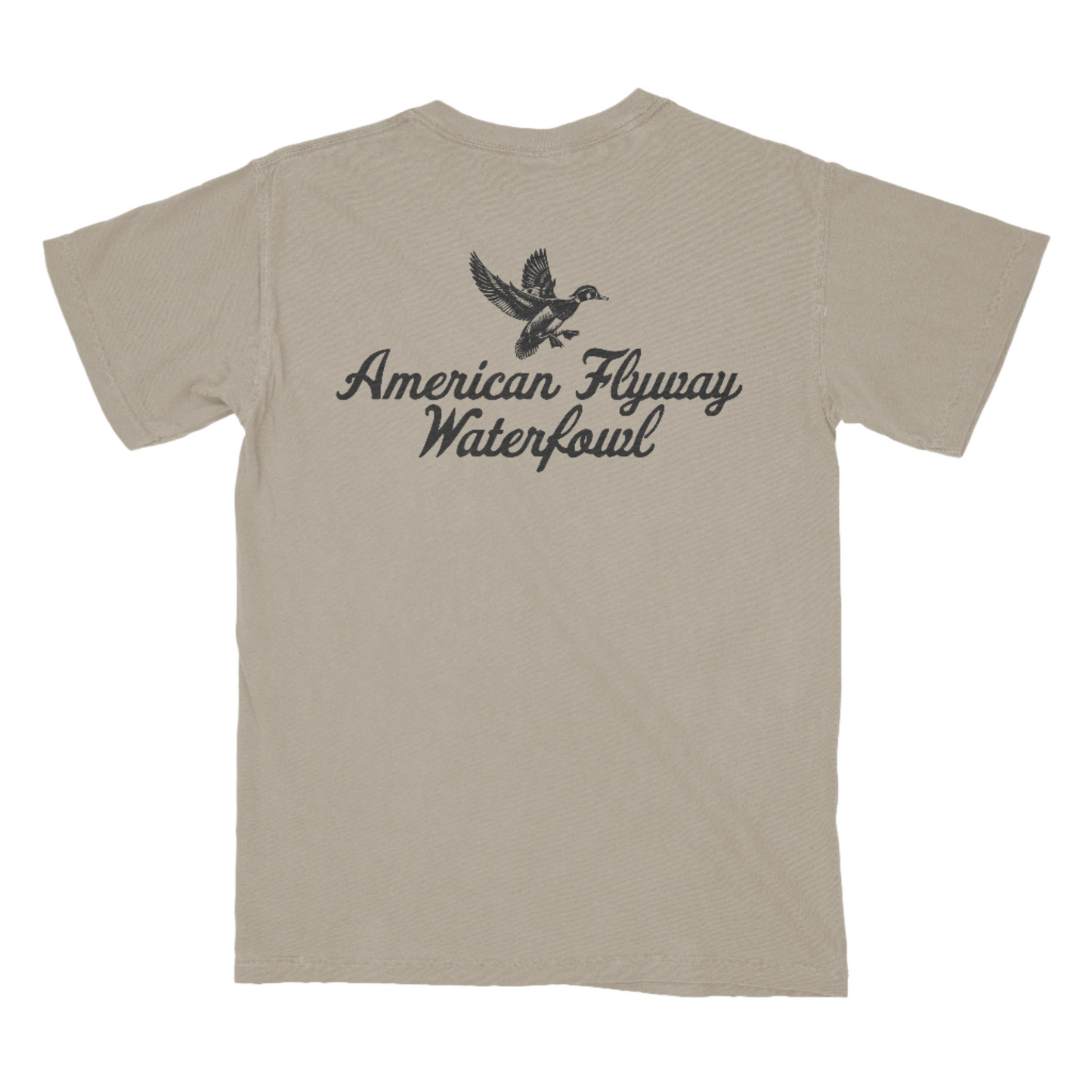 American Flyway Waterfowl Vintage Wood Duck Logo Design with Pocket in Khaki