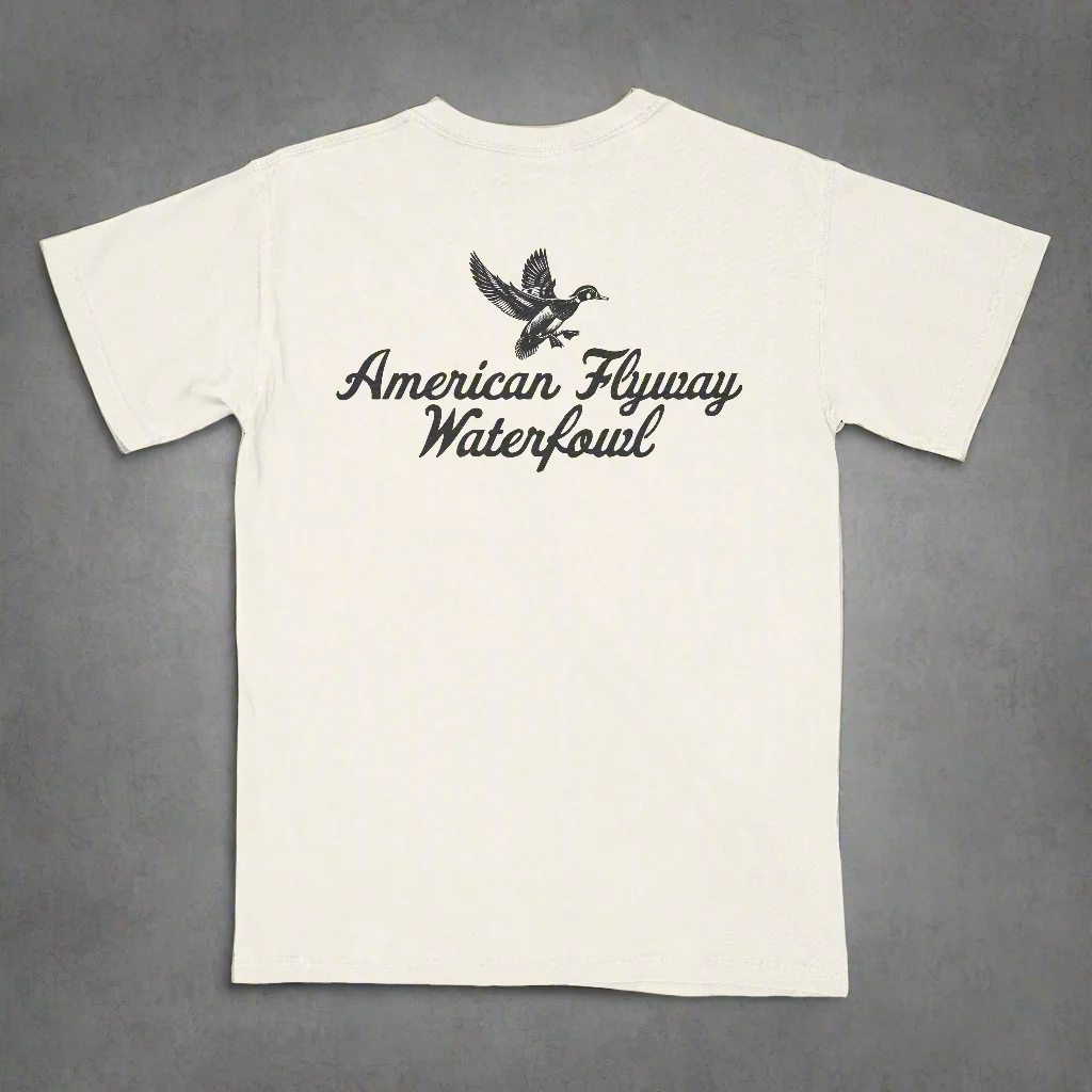 American Flyway Waterfowl Vintage Wood Duck Logo Design in Ivory