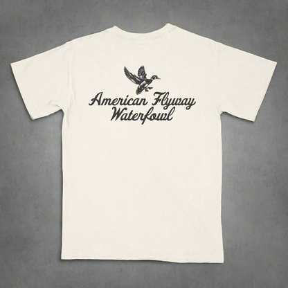 American Flyway Waterfowl Vintage Wood Duck Logo Design in Ivory