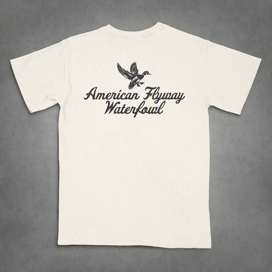 American Flyway Waterfowl Vintage Wood Duck Logo Design in Ivory