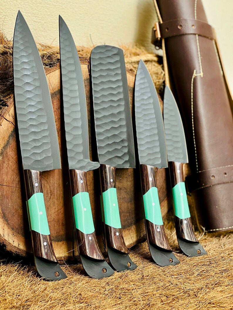 Texan Knives Knife Set – 13" Forged Stainless Steel Blade with Wenge Wood & Resin Handle + Leather Sheath
