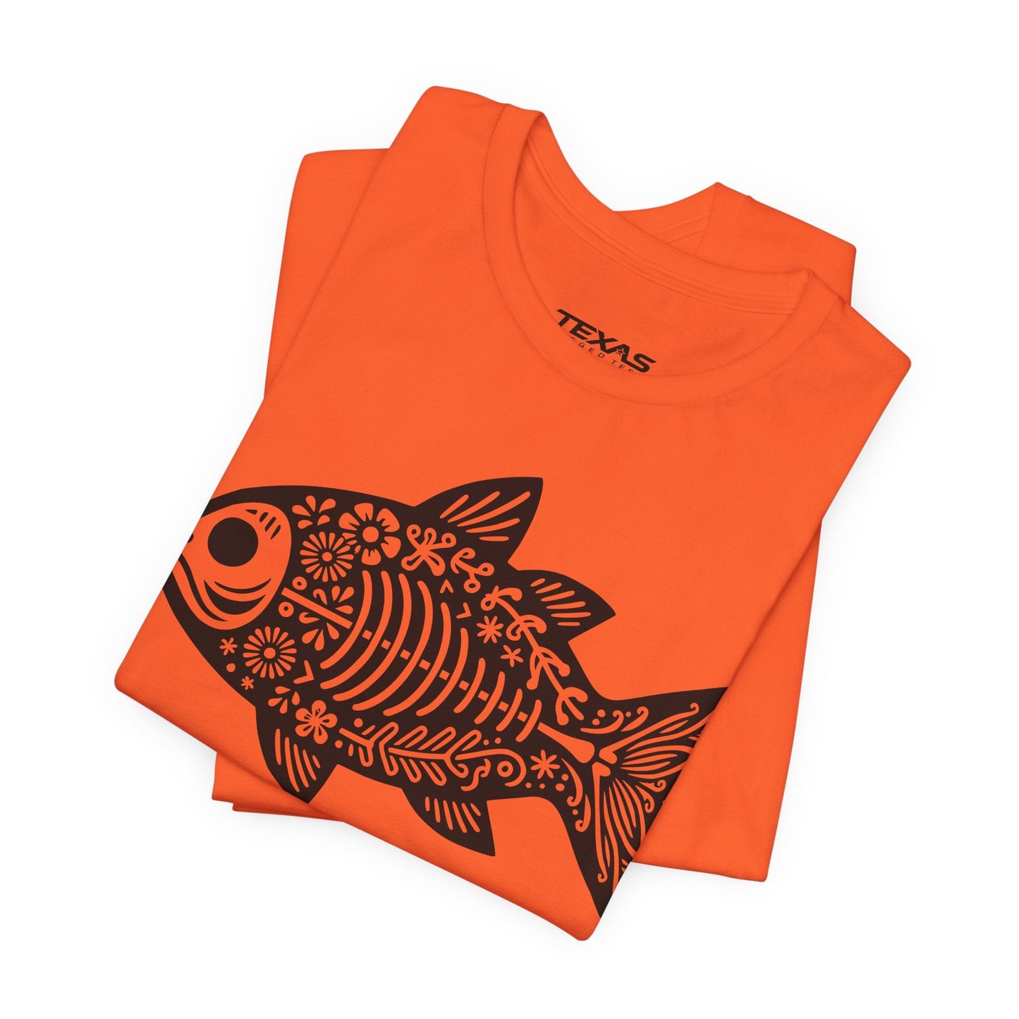 Texas Rigged Tees Mexican Flora Fish Skeleton — Unisex Cotton Tee