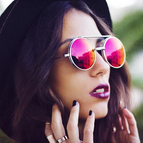 zeroUV Retro Round Steampunk Mirrored Lens Flip Up Sunglasses 8966