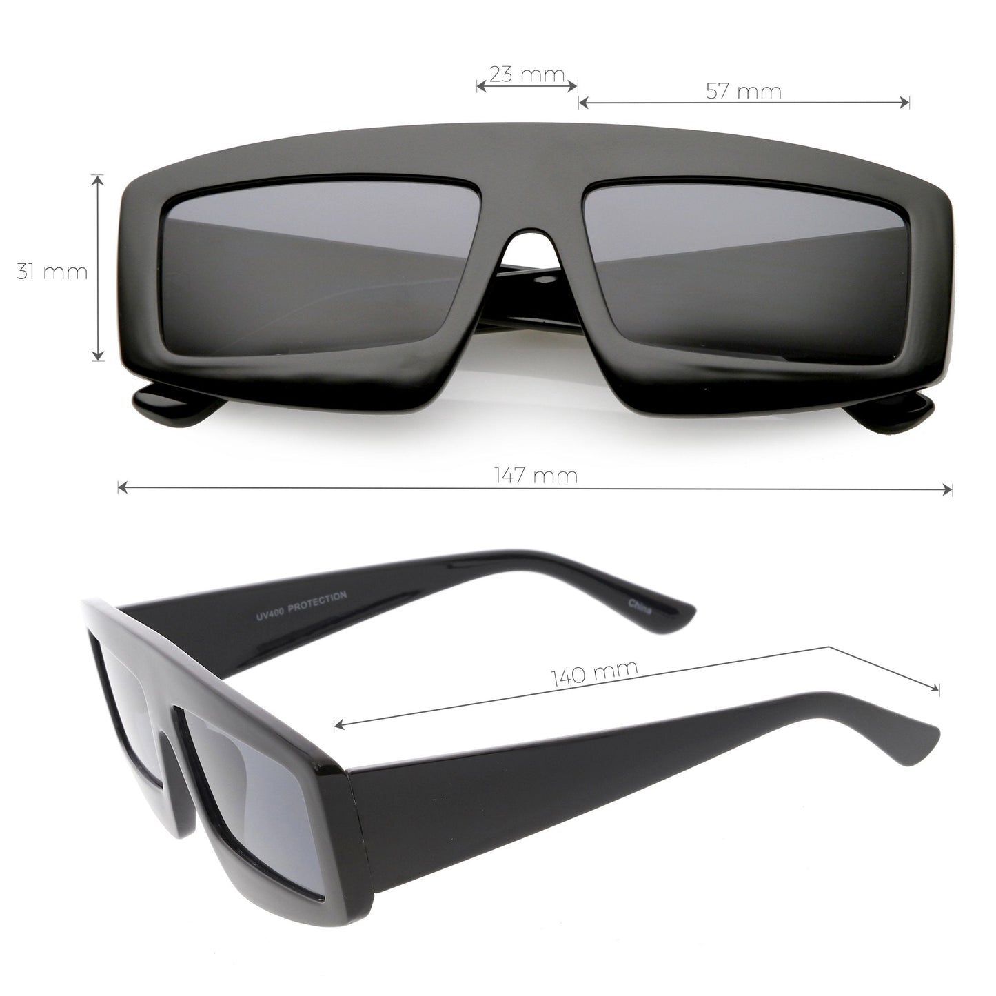 zeroUV Futuristic Retro Rectangle Block Flat Lens Sunglasses C752