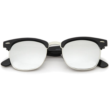 zeroUV Retro Horned Rim Half Frame Flash Mirror Lens Sunglasses 9309