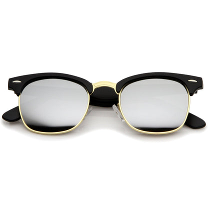 zeroUV Retro Horned Rim Half Frame Flash Mirror Lens Sunglasses 9309