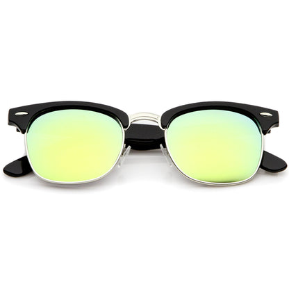 zeroUV Retro Horned Rim Half Frame Flash Mirror Lens Sunglasses 9309