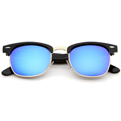 zeroUV Retro Horned Rim Half Frame Flash Mirror Lens Sunglasses 9309