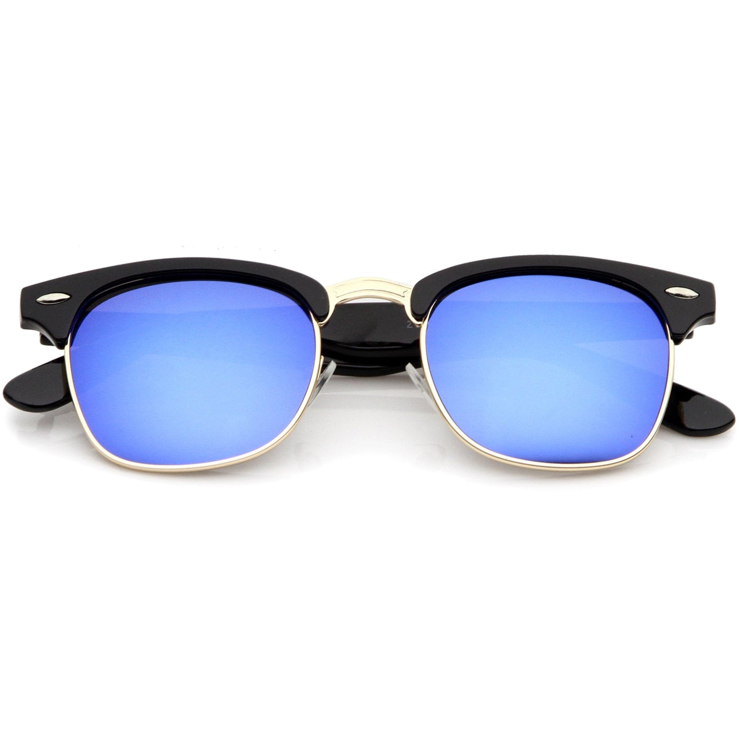 zeroUV Retro Horned Rim Half Frame Flash Mirror Lens Sunglasses 9309