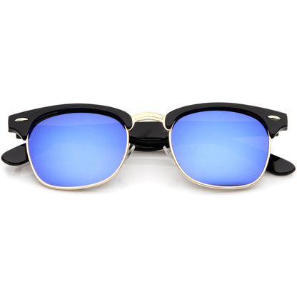 zeroUV Retro Horned Rim Half Frame Flash Mirror Lens Sunglasses 9309