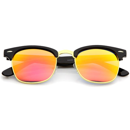 zeroUV Retro Horned Rim Half Frame Flash Mirror Lens Sunglasses 9309