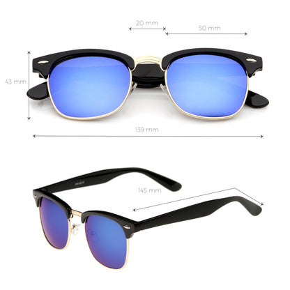 zeroUV Retro Horned Rim Half Frame Flash Mirror Lens Sunglasses 9309