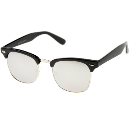 zeroUV Retro Horned Rim Half Frame Flash Mirror Lens Sunglasses 9309