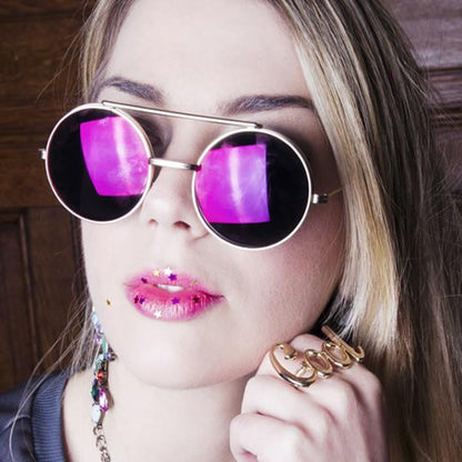 zeroUV Retro Round Steampunk Mirrored Lens Flip Up Sunglasses 8966