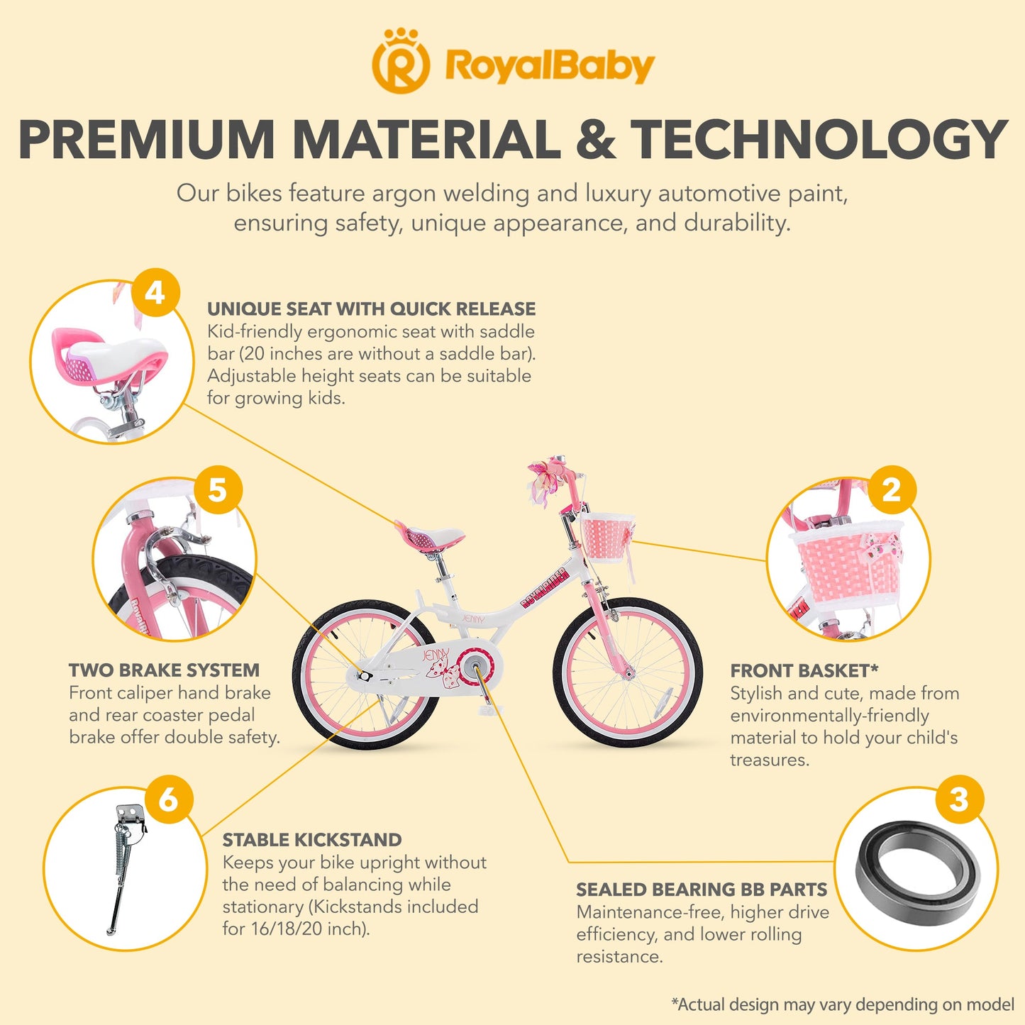 RoyalBaby Princess Girl Kids Outdoor Bicycle 18 Inch with Kickstand, Jenny/Pink