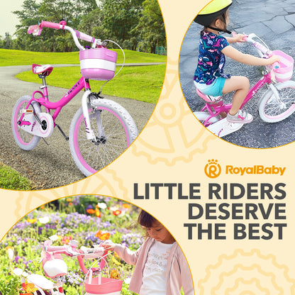 RoyalBaby Princess Girl Kids Outdoor Bicycle 18" with Kickstand, Bunny/Fuchsia