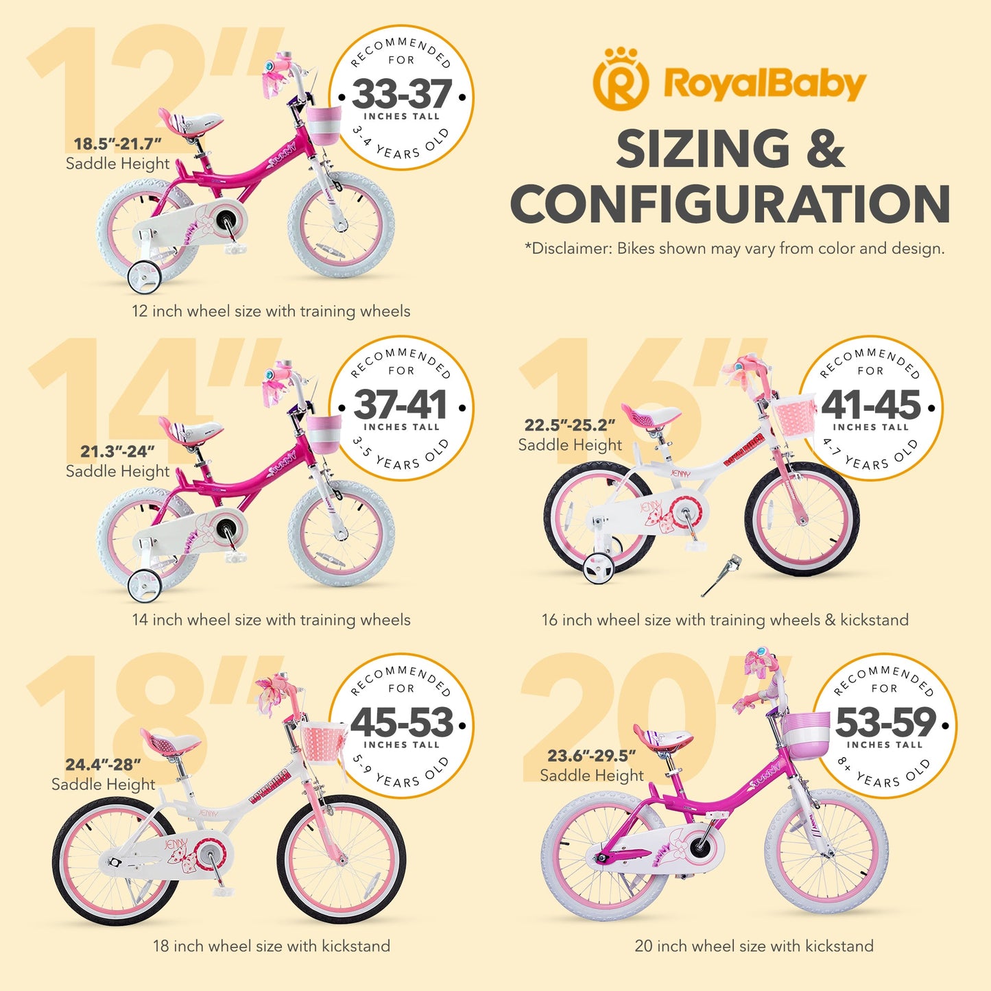 RoyalBaby Princess Girl Kids Outdoor Bicycle 18" with Kickstand, Bunny/Fuchsia