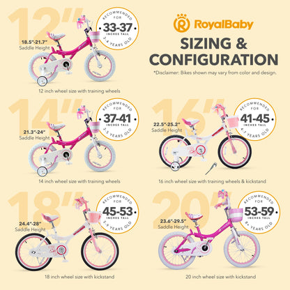 RoyalBaby Princess Girl Kids Outdoor Bicycle 18" with Kickstand, Bunny/Fuchsia