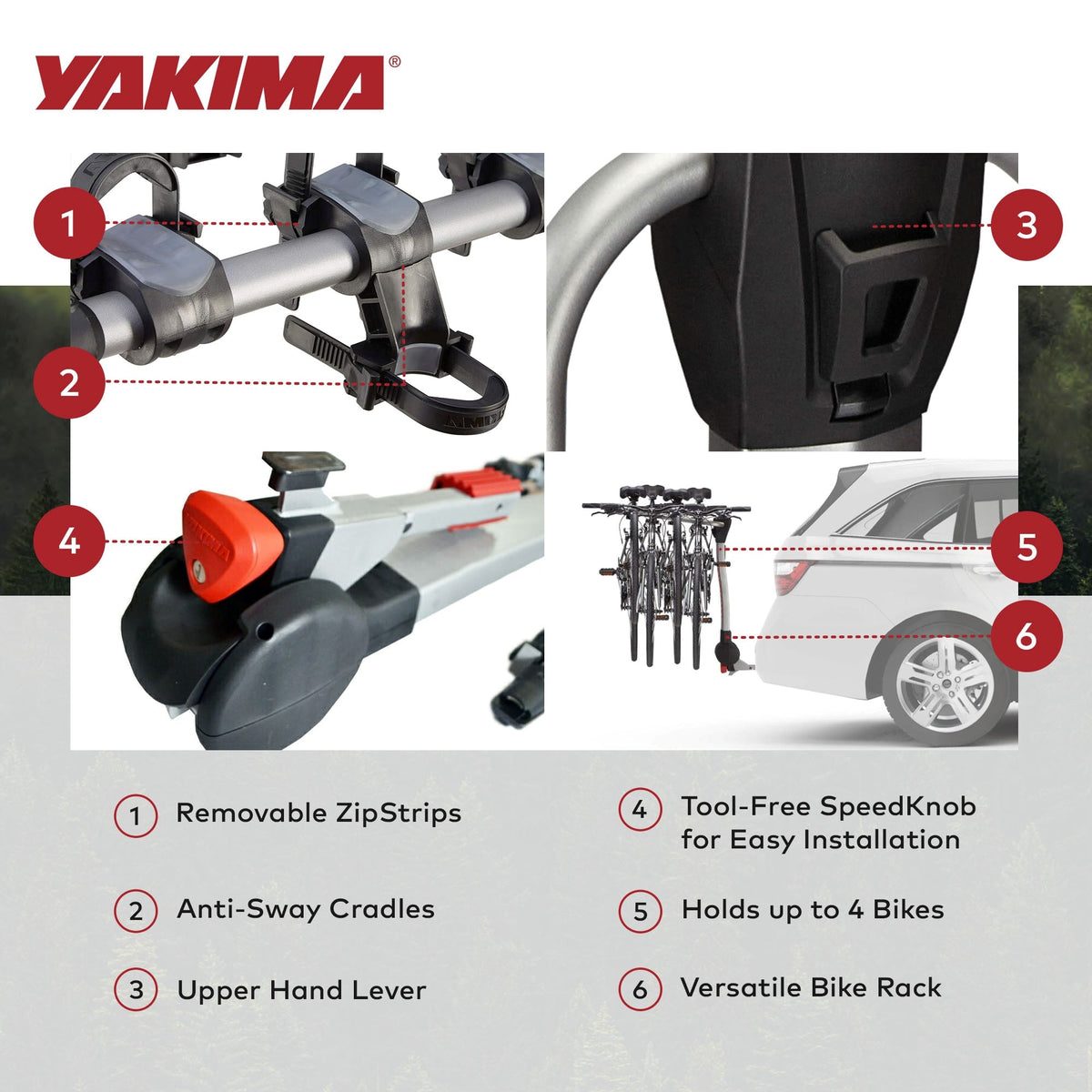Yakima RidgeBack Tilt Away Hitch Bike Rack Holds 4 Bikes for Cars, SUVs, Trucks