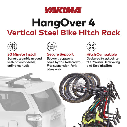 Yakima HangOver 4 Adjustable Vertical Steel Mountain Bike Hitch Rack for 4 Bikes