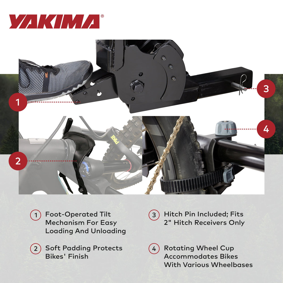 Yakima HangOver 4 Adjustable Vertical Steel Mountain Bike Hitch Rack for 4 Bikes