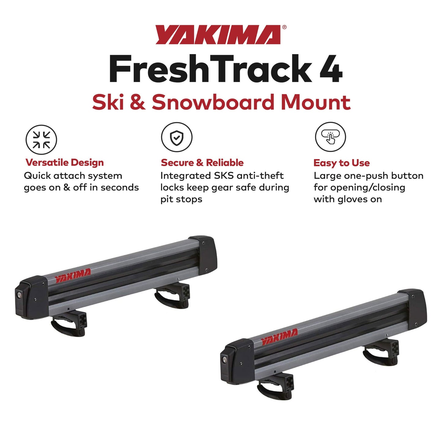 Yakima FreshTrack 4 Universal Car Roof Top Mount Ski and Snowboard Rack, Black