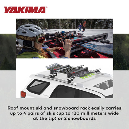 Yakima FreshTrack 4 Universal Car Roof Top Mount Ski and Snowboard Rack, Black