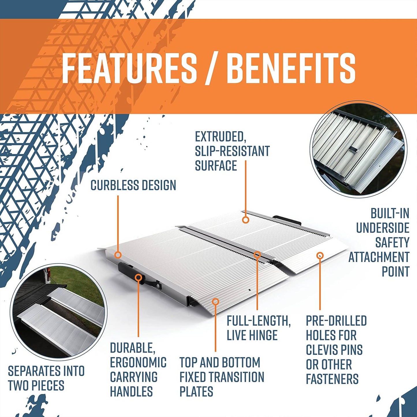 EZ-ACCESS TRAVERSE 2 Foot Singlefold Edgeless Portable Loading Ramp, Silver