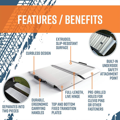 EZ-ACCESS TRAVERSE 2 Foot Singlefold Edgeless Portable Loading Ramp, Silver