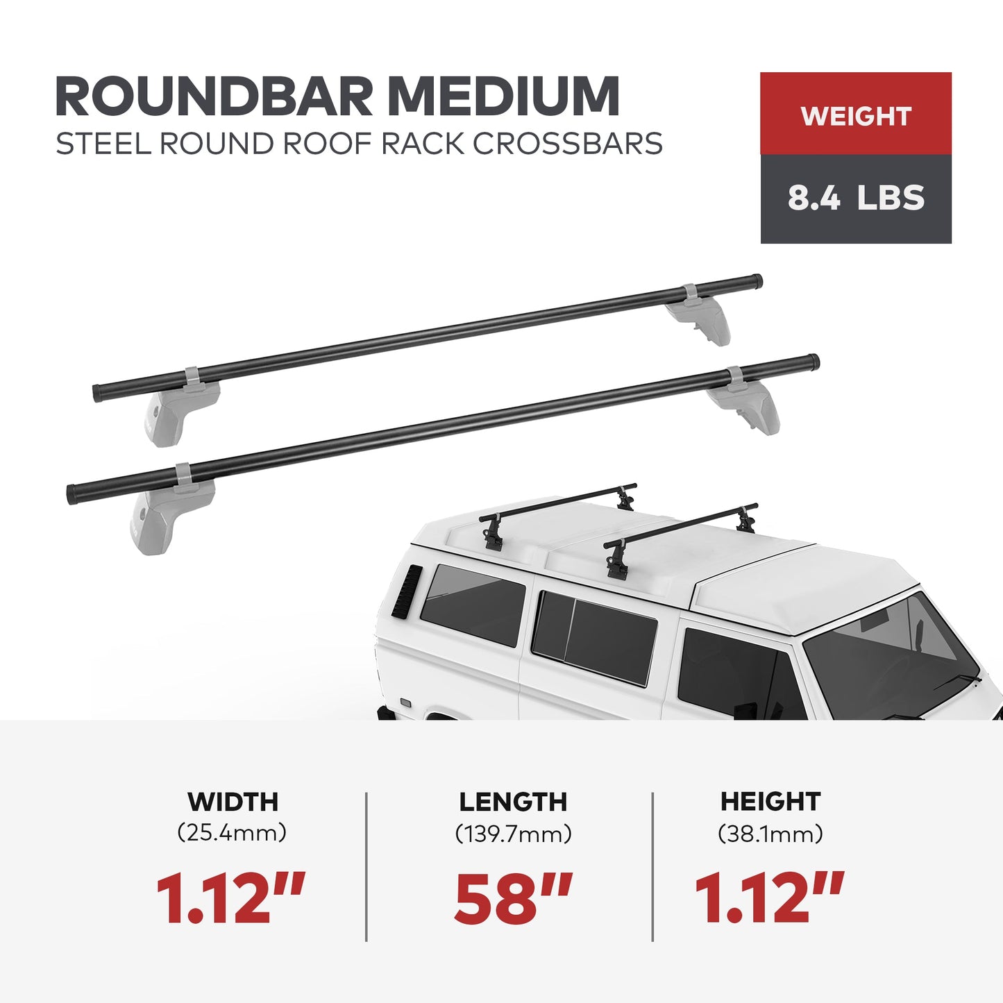 Yakima RoundBar Medium 58” Steel Round Roof Rack System Crossbars, Set of 2