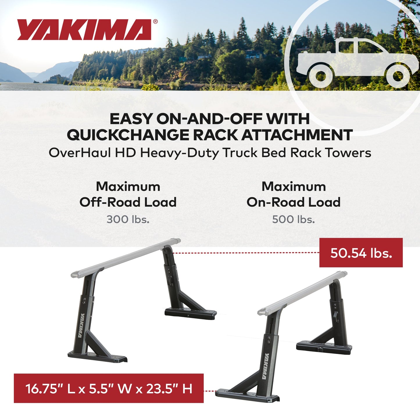Yakima OverHaul HD (Towers Only) Heavy Duty Truck Bed Rack, Compatible w/HD Bar