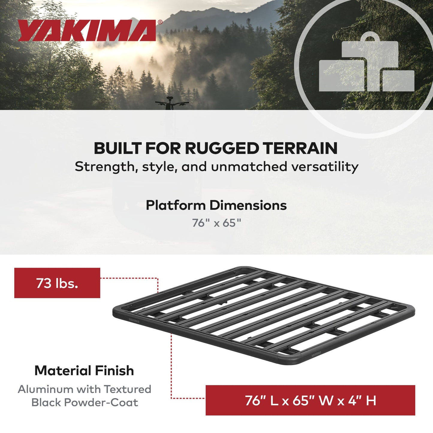 Yakima 76 by 65 Inch LockNLoad 3 Bar System Heavy Duty Roof Rack Platform, Black