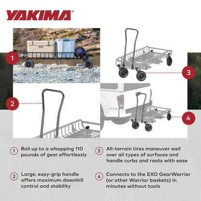 Yakima EXO WarriorWheels Sturdy Heavy Duty Aluminum Cargo Basket Cart Kit, Black