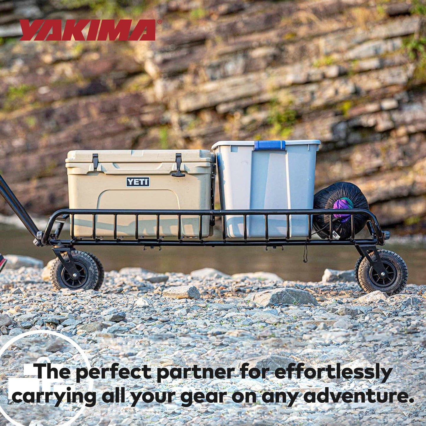 Yakima EXO WarriorWheels Sturdy Heavy Duty Aluminum Cargo Basket Cart Kit, Black