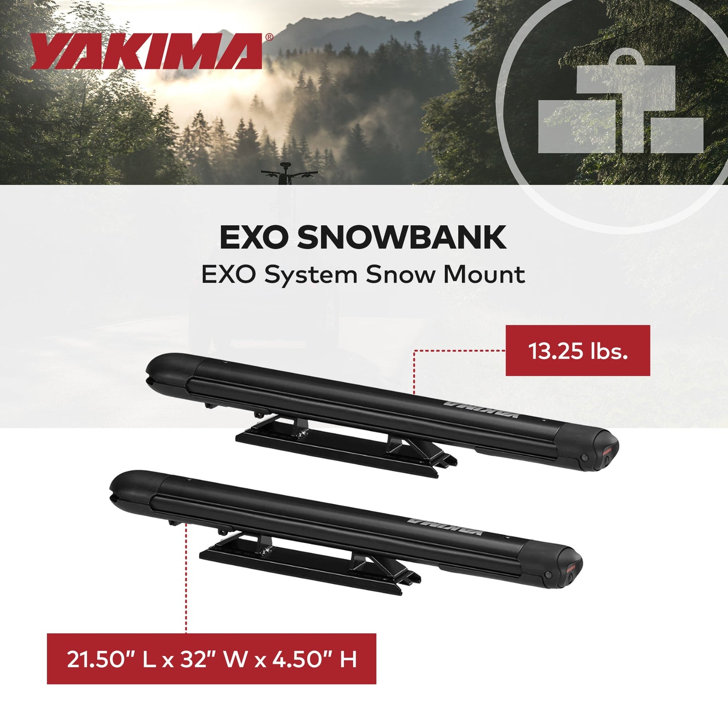 Yakima EXO SnowBank 5 Ski or 4 Snowboard Universal Mount Travel Roof Rack, Black